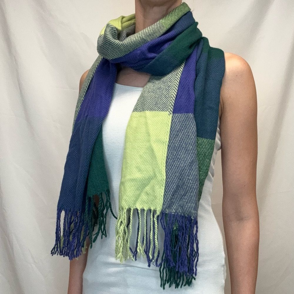 Women’s Plaid Tartan Blanket Scarf Fringe Winter Wrap Shawl OS Purple Green